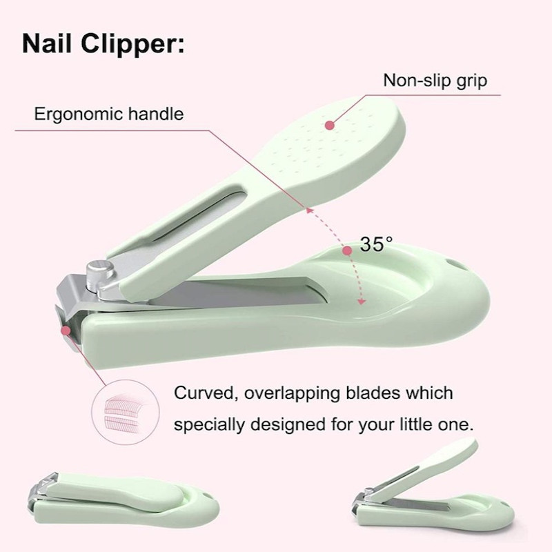 High Quality Baby Manicure Pedicure Kit Nail Clipper Scissor Tweezer File Bear Nasal Aspirator for Newborn Infant Toddler Mint Green